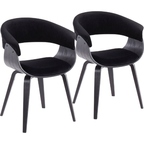 Vintage Mod Dining Accent Chair in Black Wood & Black Velvet (Set of 2)
